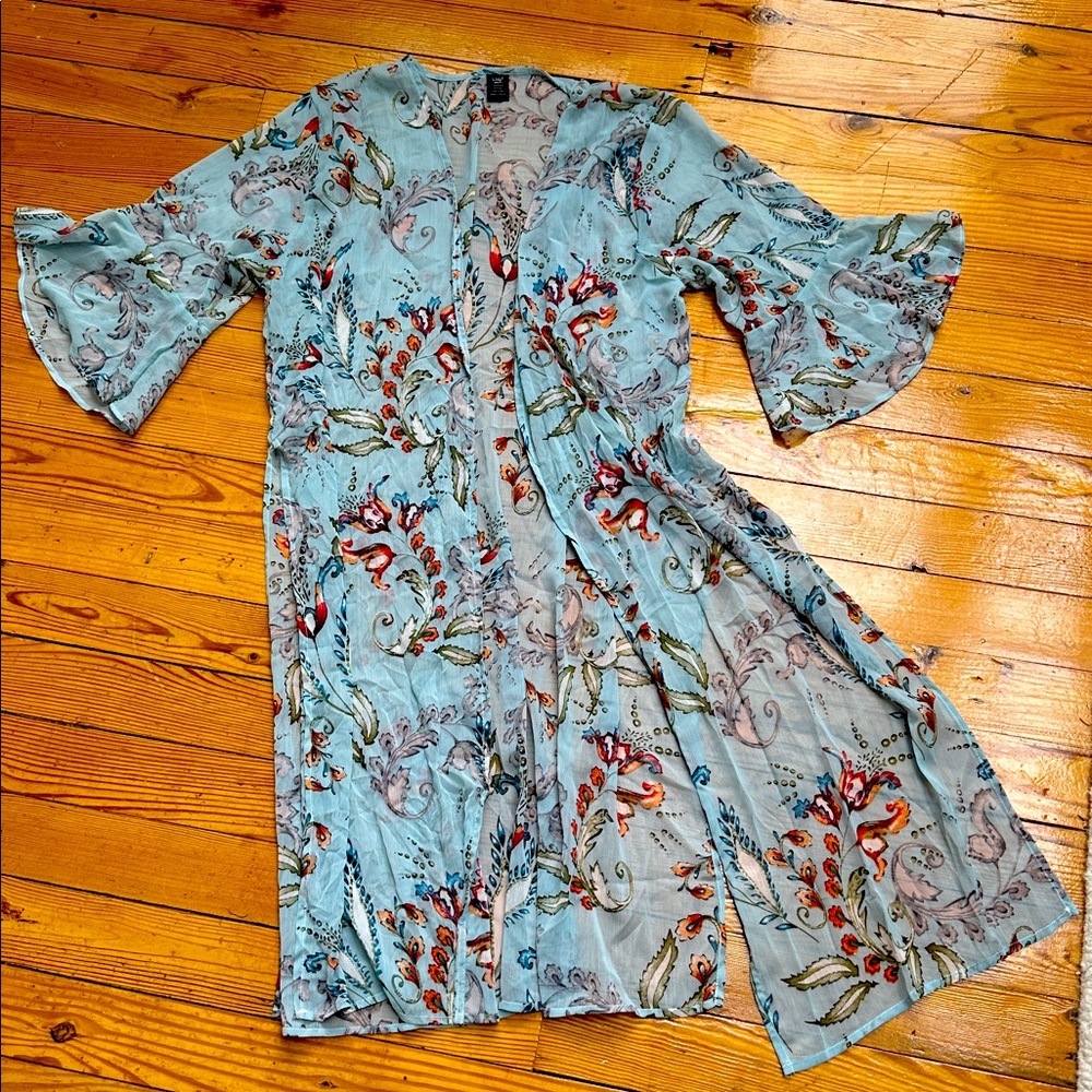 Lildy‎ Floral Kimono Tie-Front Duster Cardigan Sheer Bohemian L-XL